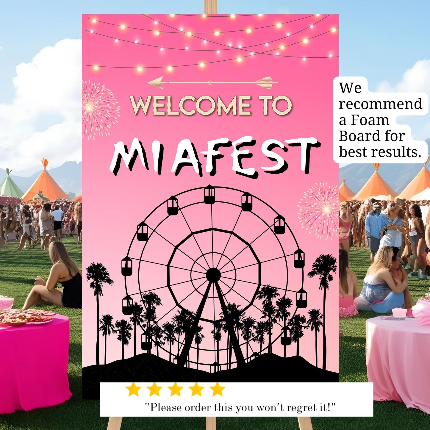 Digital Music Festival Party Sign Ferris Wheel Printable Coachella Welcome Sign
