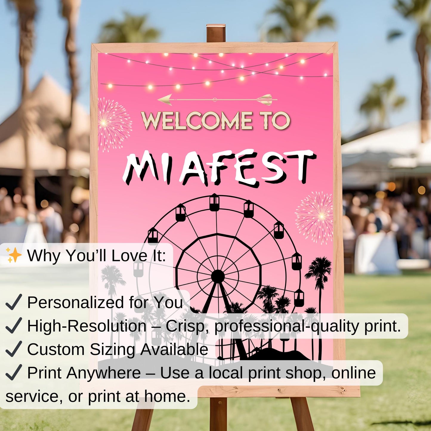 Digital Music Festival Party Sign Ferris Wheel Printable Coachella Welcome Sign