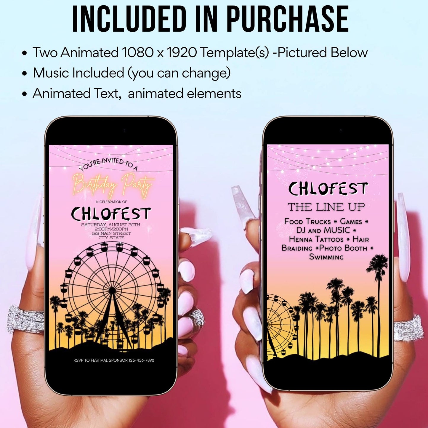 Digital Music Festival Video Invite Coachella Editable Evite Animated Ferris Wheel Mobile Invitation