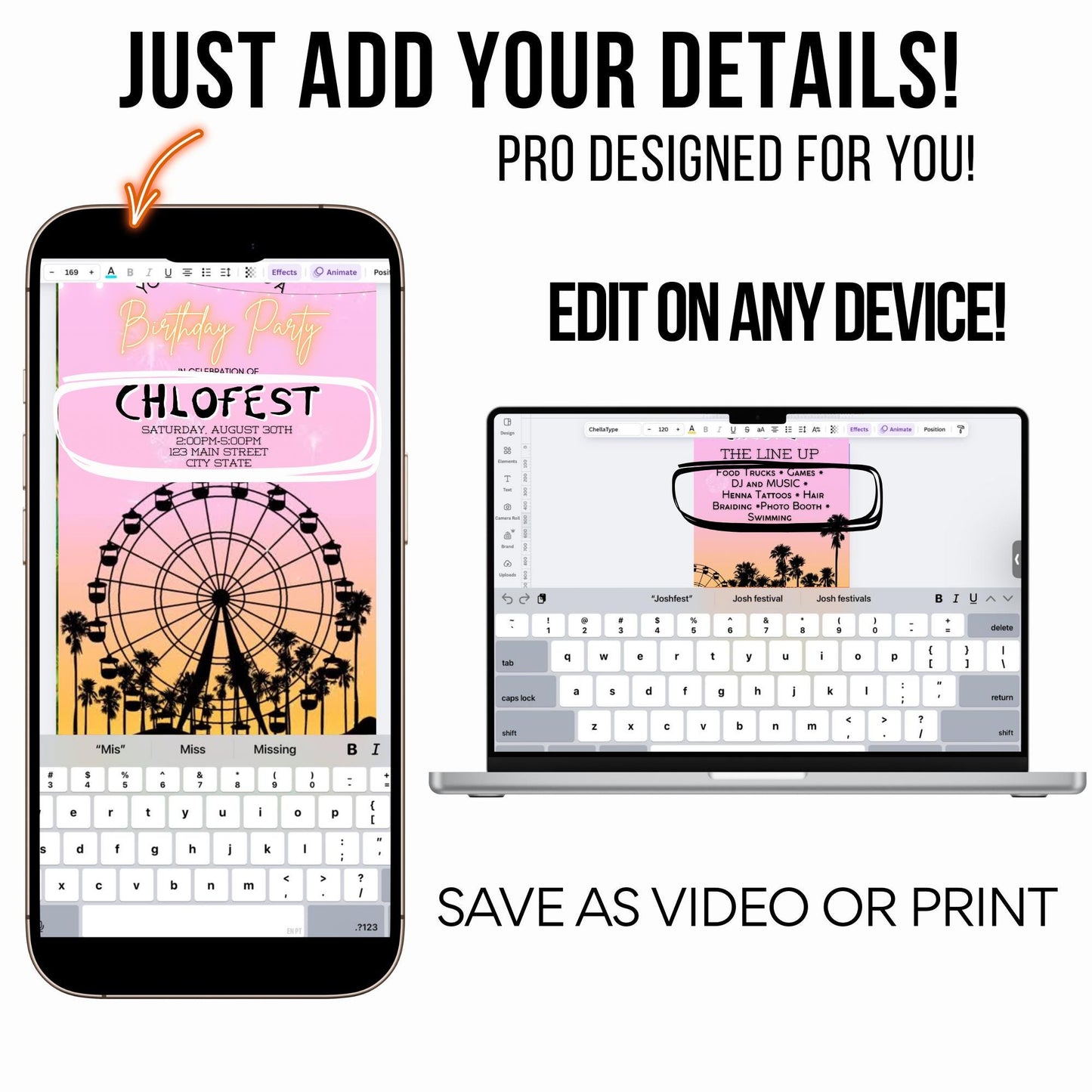 Digital Music Festival Video Invite Coachella Editable Evite Animated Ferris Wheel Mobile Invitation