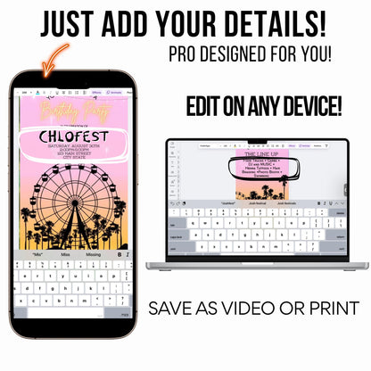 Digital Music Festival Video Invite Coachella Editable Evite Animated Ferris Wheel Mobile Invitation