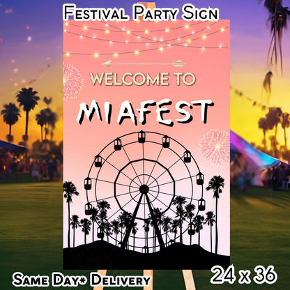 Digital Music Festival Party Sign Ferris Wheel Printable Coachella Welcome Sign