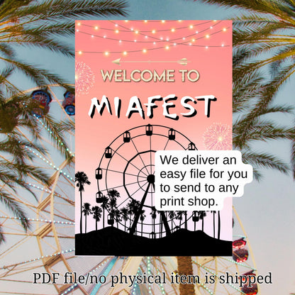 Digital Music Festival Party Sign Ferris Wheel Printable Coachella Welcome Sign