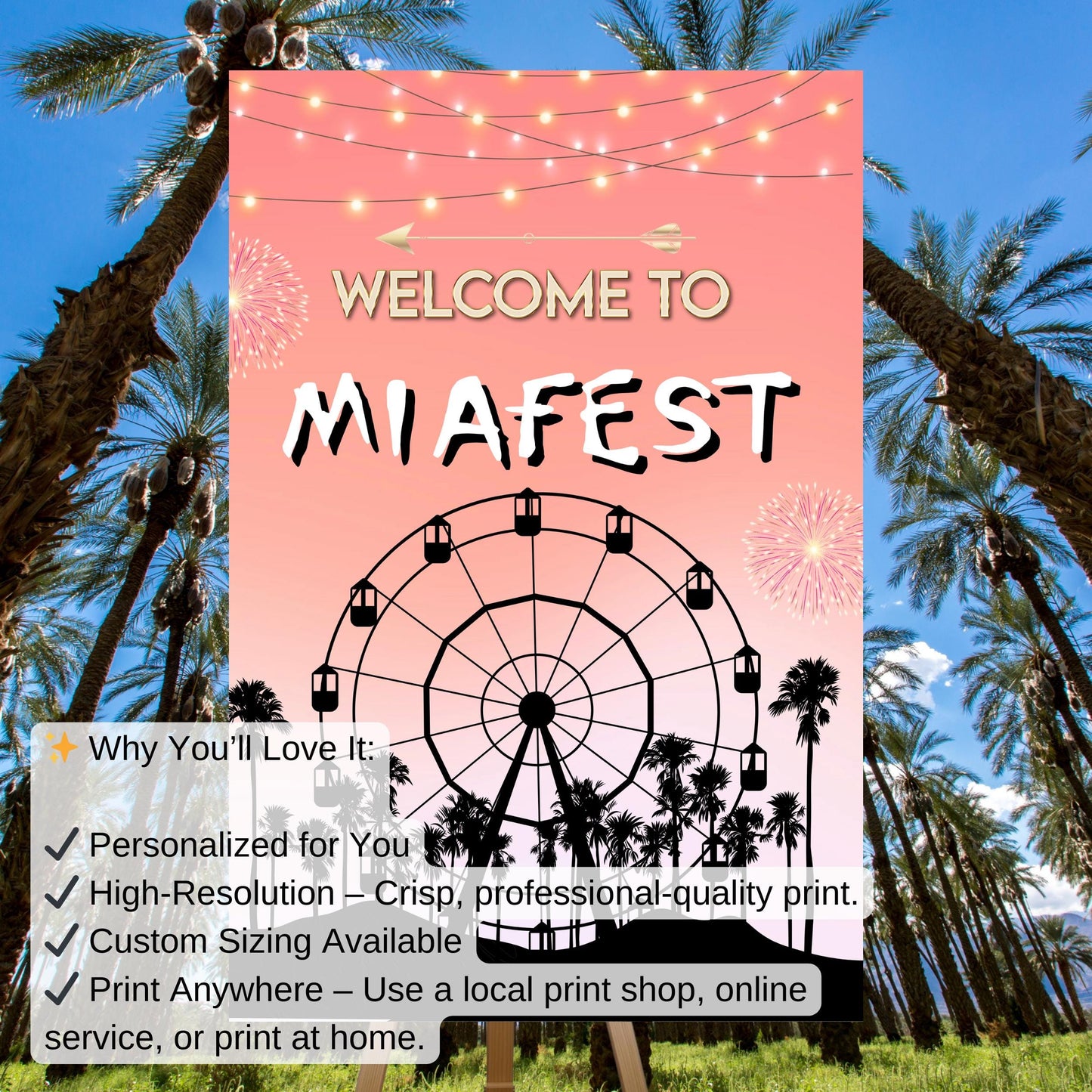 Digital Music Festival Party Sign Ferris Wheel Printable Coachella Welcome Sign