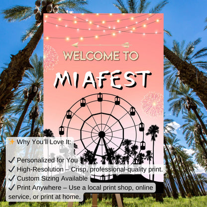 Digital Music Festival Party Sign Ferris Wheel Printable Coachella Welcome Sign