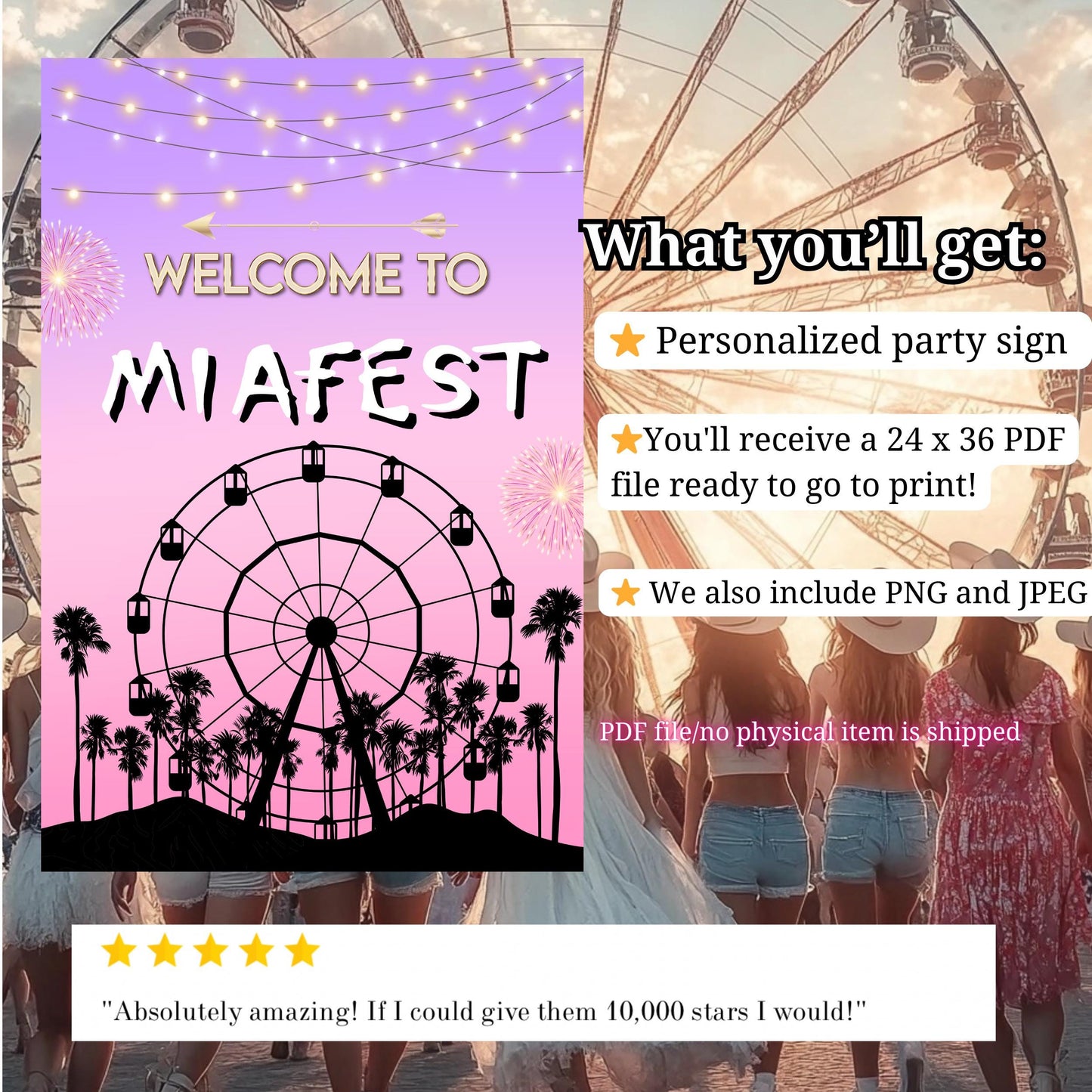 Digital Music Festival Party Sign Ferris Wheel Printable Coachella Welcome Sign