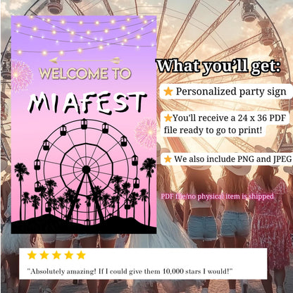Digital Music Festival Party Sign Ferris Wheel Printable Coachella Welcome Sign