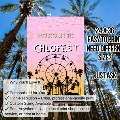Digital Music Festival Party Sign Ferris Wheel Printable Coachella Welcome Sign