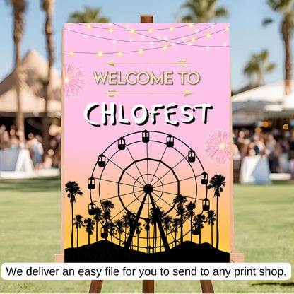 Digital Music Festival Party Sign Ferris Wheel Printable Coachella Welcome Sign