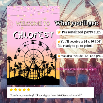 Digital Music Festival Party Sign Ferris Wheel Printable Coachella Welcome Sign