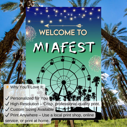 Digital Music Festival Party Sign Ferris Wheel Printable Coachella Welcome Sign