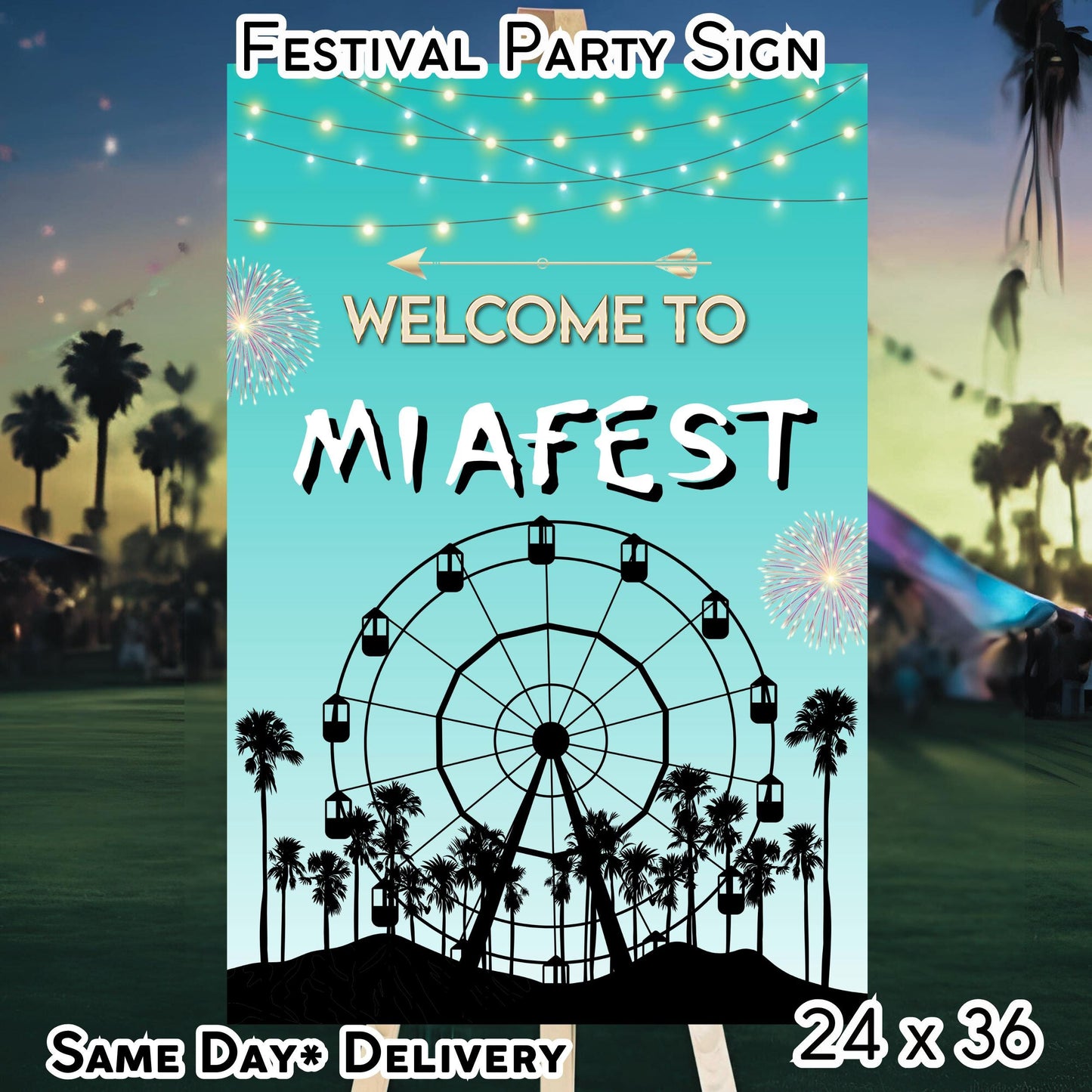 Digital Music Festival Party Sign Ferris Wheel Printable Coachella Welcome Sign