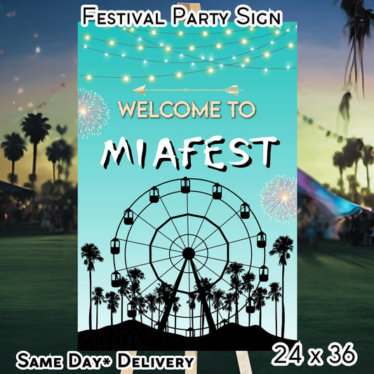 Digital Music Festival Party Sign Ferris Wheel Printable Coachella Welcome Sign