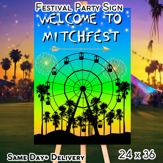 Digital Music Festival Party Sign Ferris Wheel Printable Coachella Welcome Sign