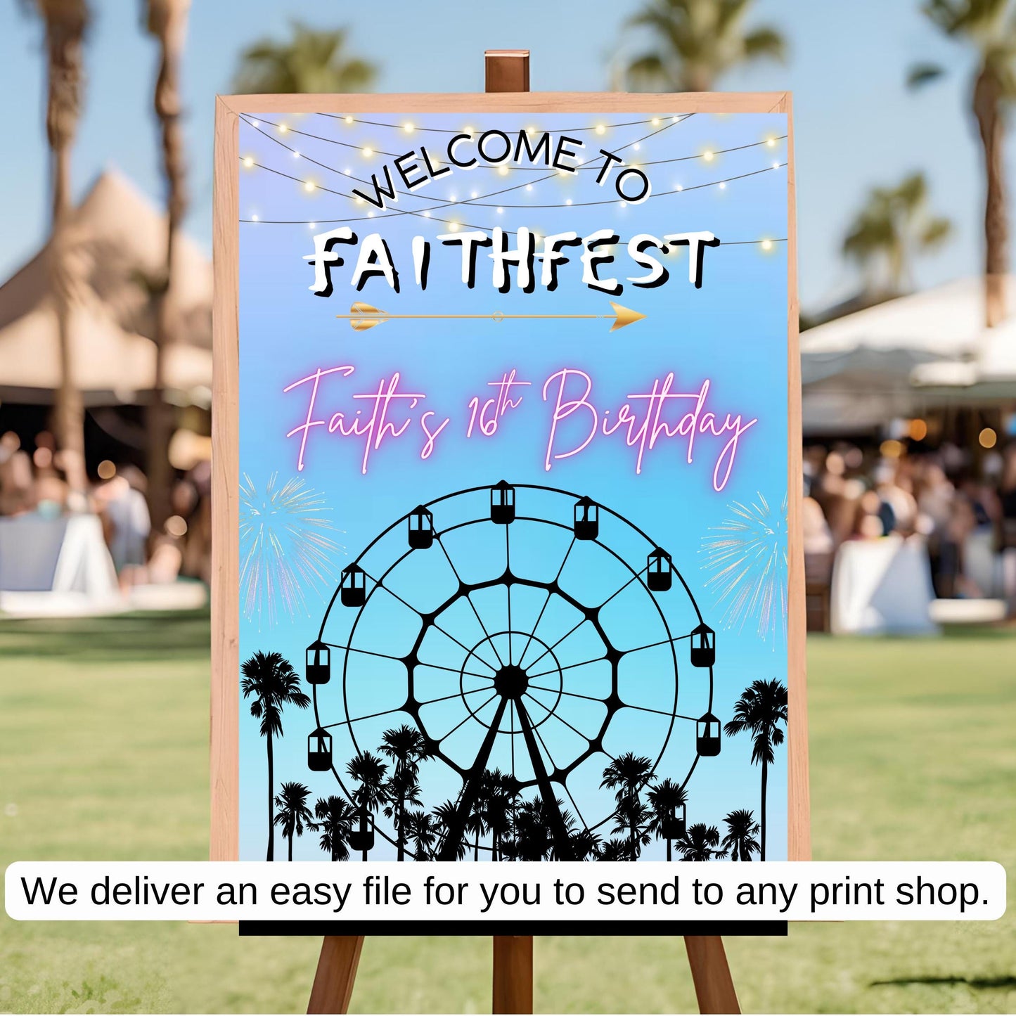 Digital Music Festival Party Sign Ferris Wheel Printable Coachella Welcome Sign