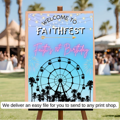 Digital Music Festival Party Sign Ferris Wheel Printable Coachella Welcome Sign