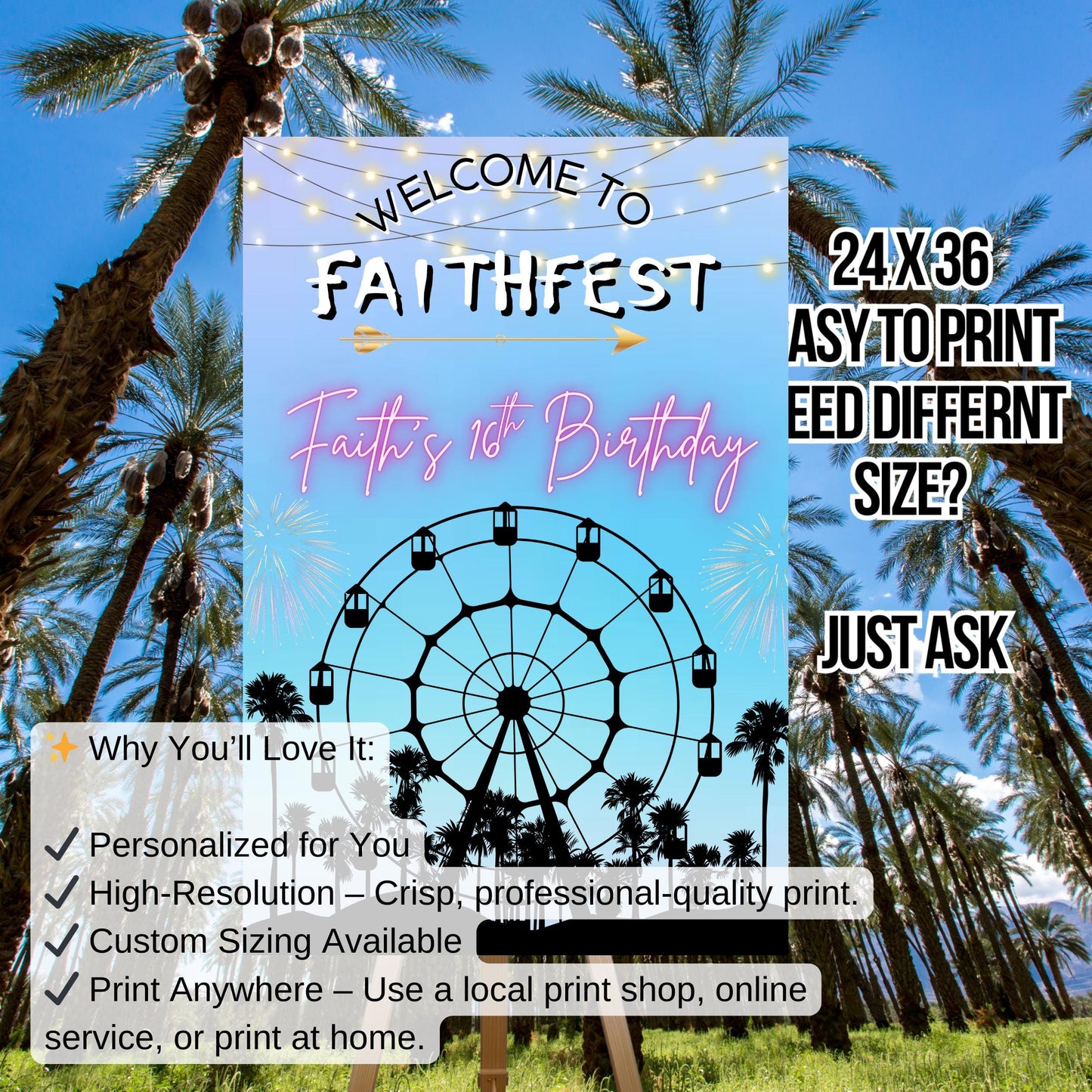 Digital Music Festival Party Sign Ferris Wheel Printable Coachella Welcome Sign