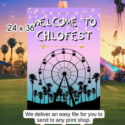 Digital Music Festival Party Sign Ferris Wheel Printable Coachella Welcome Sign