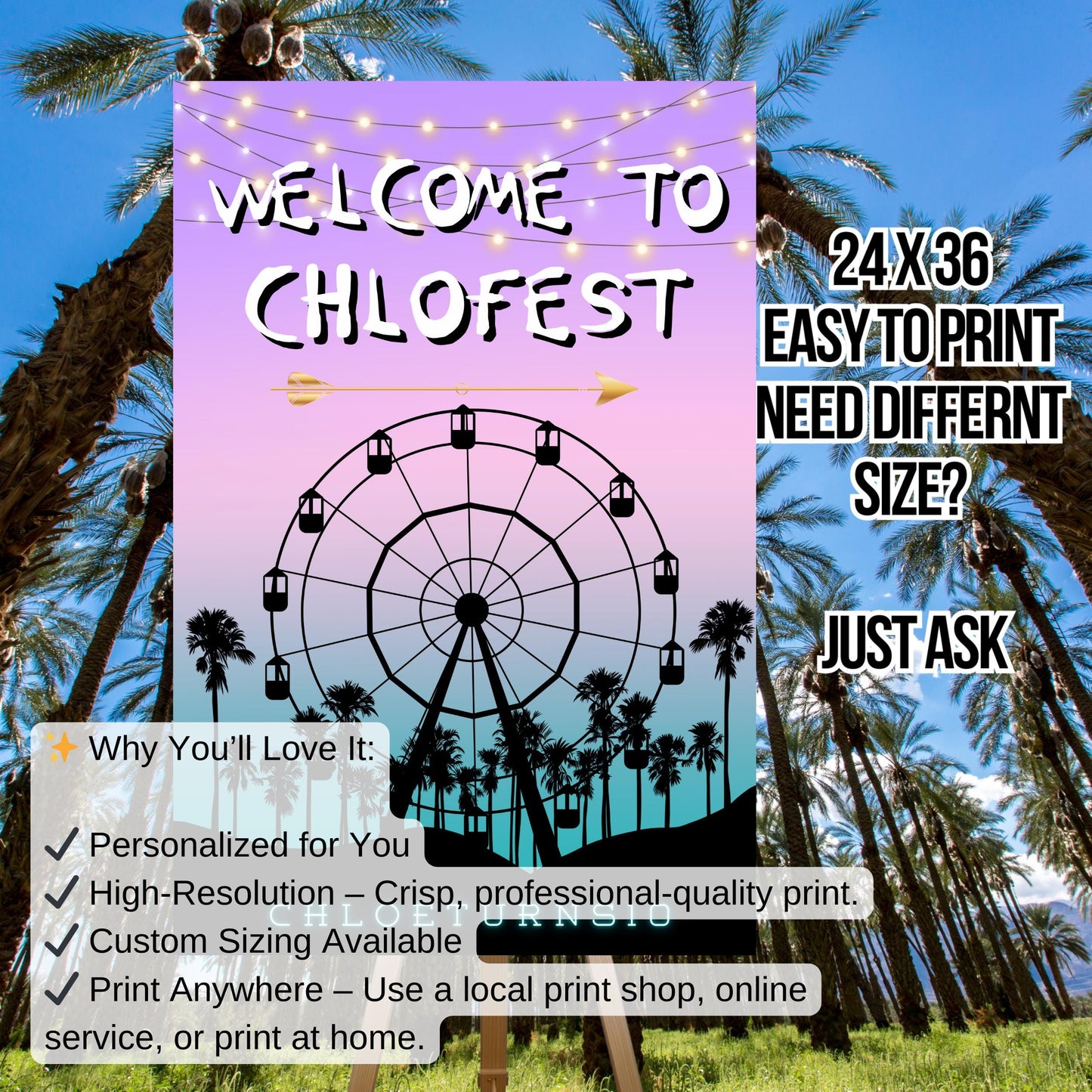 Digital Music Festival Party Sign Ferris Wheel Printable Coachella Welcome Sign