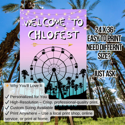 Digital Music Festival Party Sign Ferris Wheel Printable Coachella Welcome Sign