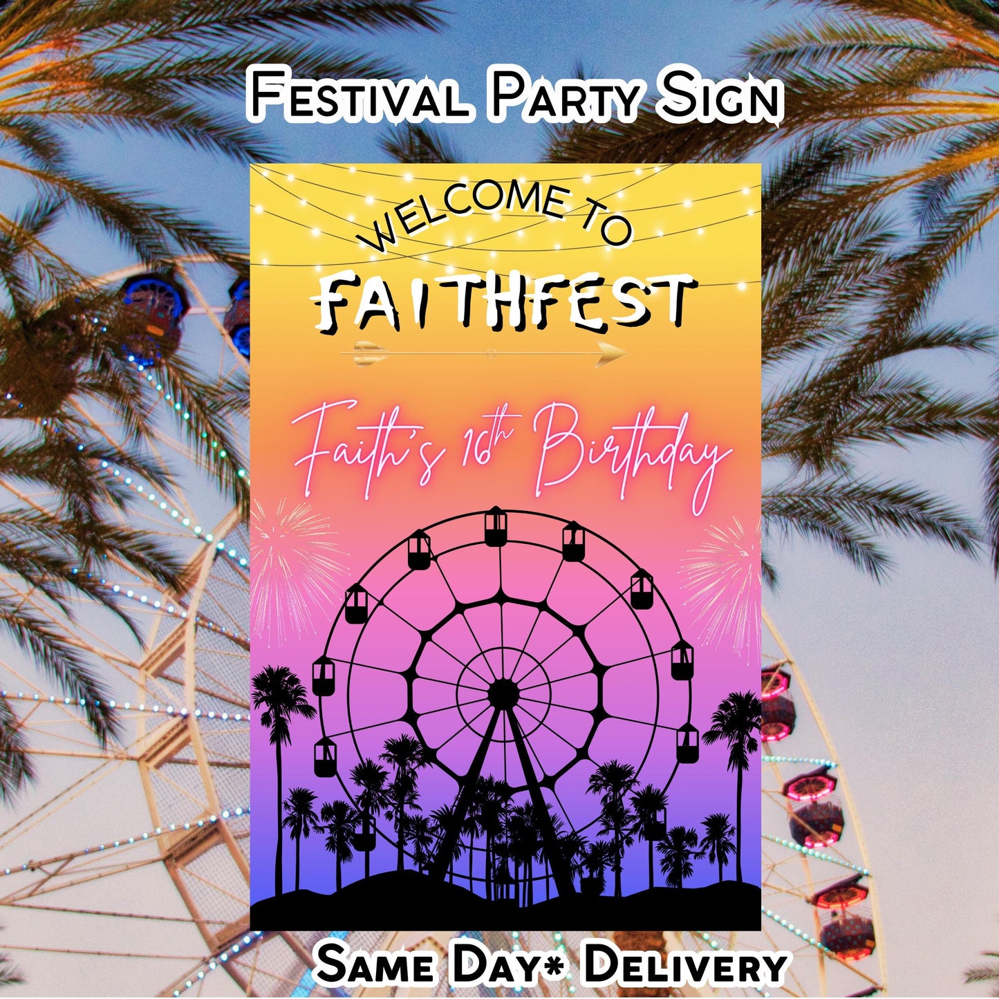 Digital Music Festival Party Sign Ferris Wheel Printable Coachella Welcome Sign