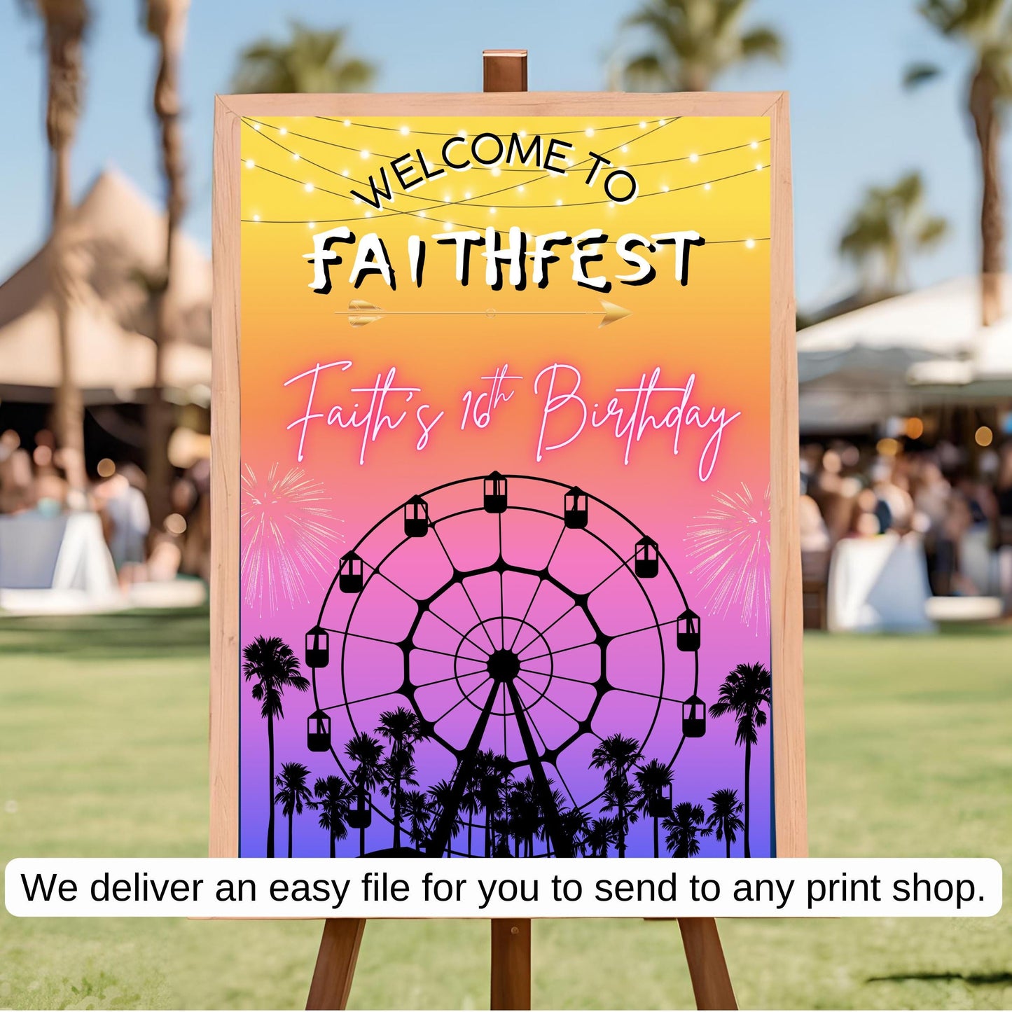 Digital Music Festival Party Sign Ferris Wheel Printable Coachella Welcome Sign