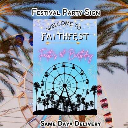 Digital Music Festival Party Sign Ferris Wheel Printable Coachella Welcome Sign