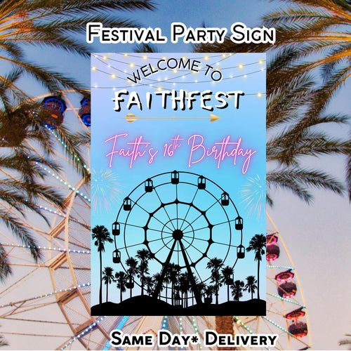 Digital Music Festival Party Sign Ferris Wheel Printable Coachella Welcome Sign