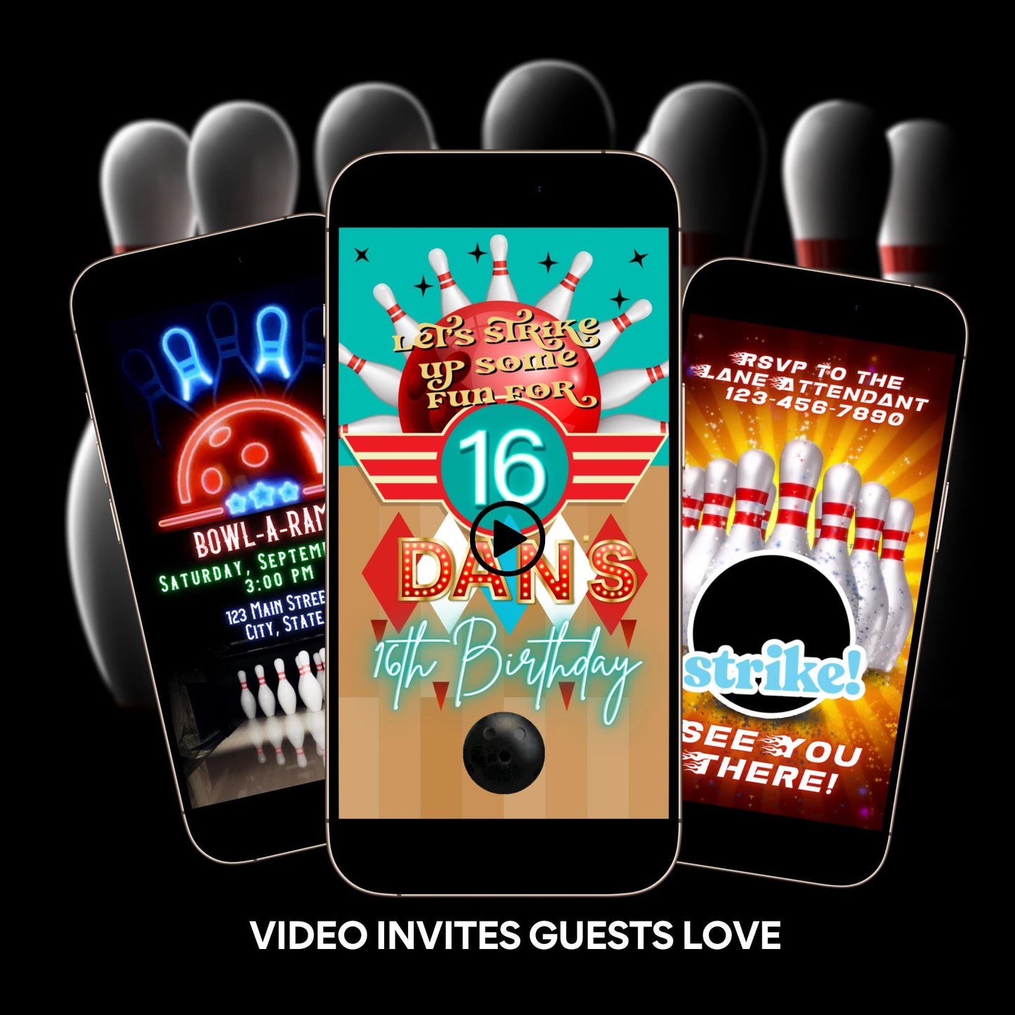 Bowling Video Invitation - Bowling Tournament Invite - Animated Bowling Birthday Party Evite