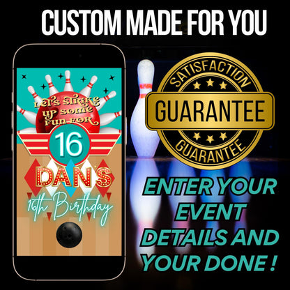 Bowling Video Invitation - Bowling Tournament Invite - Animated Bowling Birthday Party Evite