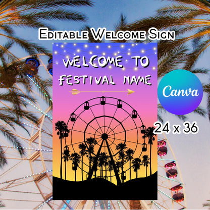 Digital Music Festival Party Sign Ferris Wheel Printable Coachella Welcome Sign
