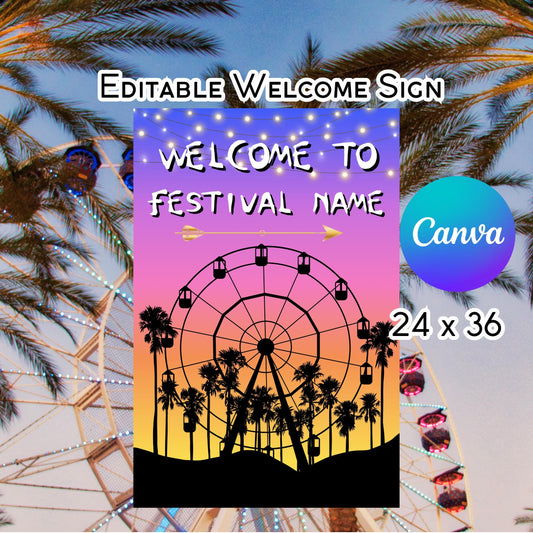 Digital Music Festival Party Sign Ferris Wheel Printable Coachella Welcome Sign