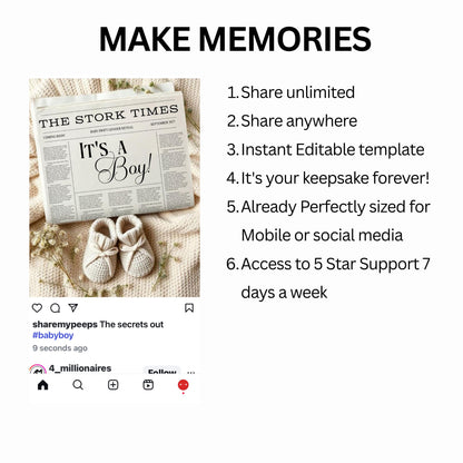 Baby Announcement Newspaper Template - Digital Newspaper - Pregnancy Reveal Social Media post mobile - Editable Newspaper Announcement