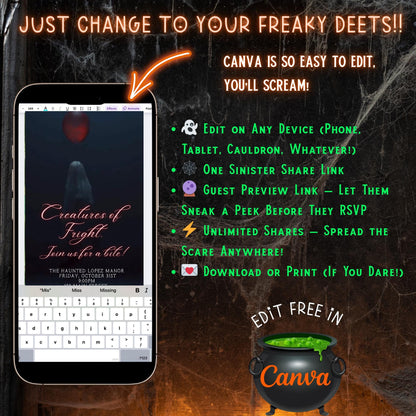Halloween Video Invitation, Red Balloon It Animated Invite, Editable Halloween Party Mobile Evite