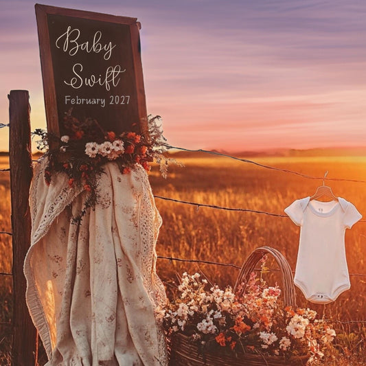 Western Pregnancy Announcement - Baby Reveal Sonogram Social Media Post - Onesie Clothesline