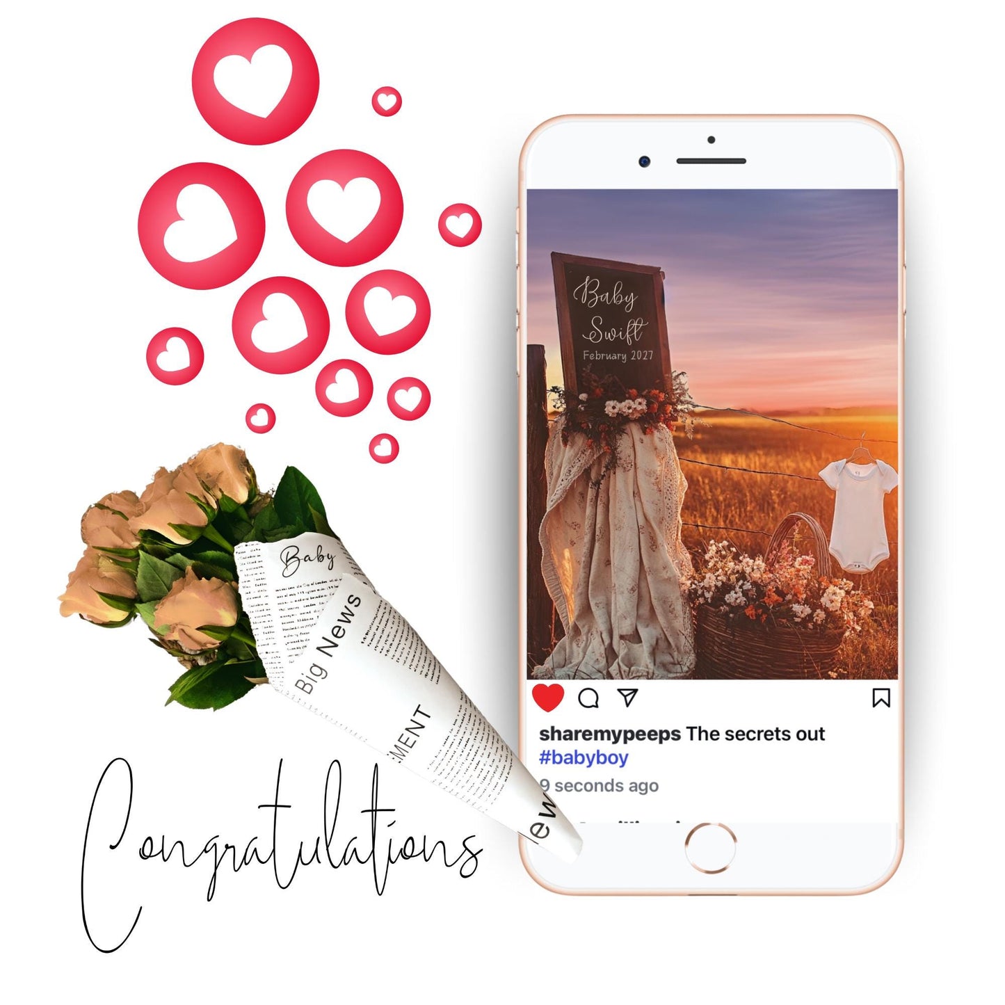 Western Pregnancy Announcement - Baby Reveal Sonogram Social Media Post - Onesie Clothesline