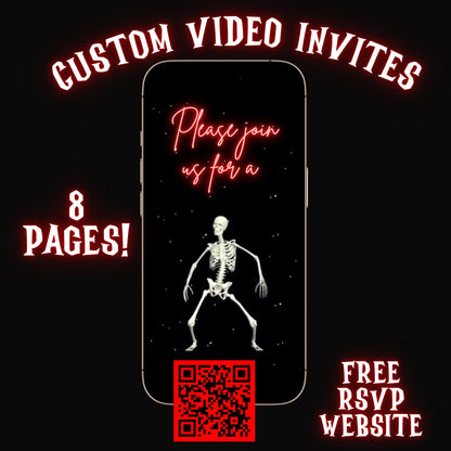 Halloween Video Invitation, Dancing Skeleton Animated Invite, Editable Halloween Party Mobile Evite