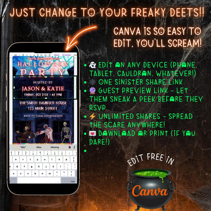 Halloween Video Invitation, Halloween March Animated Invite, Editable Halloween Party Mobile Evite