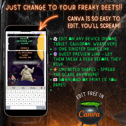 Halloween Video Invitation, Nightmare before Christmas Animated Invite, Editable Halloween Party Mobile Evite