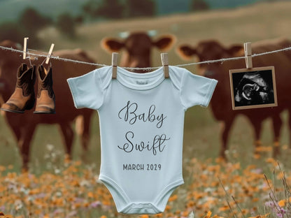 Western Pregnancy Announcement - Baby Reveal Sonogram Social Media Post - Onesie Clothesline