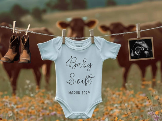 Western Pregnancy Announcement - Baby Reveal Sonogram Social Media Post - Onesie Clothesline