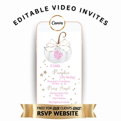 Baby Shower video invite - Pink pumpkin Baby Shower Evite - Pink Footprints It’s a girl