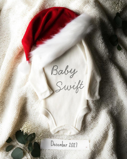 Onesie Christmas Pregnancy Announcement - Digital Santa Baby Announcement - Social Media Holiday Reveal were expecting