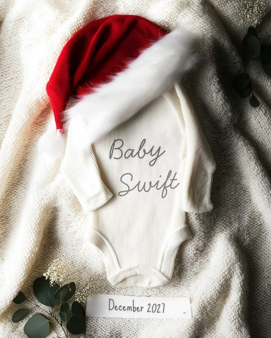 Onesie Christmas Pregnancy Announcement - Digital Santa Baby Announcement - Social Media Holiday Reveal were expecting
