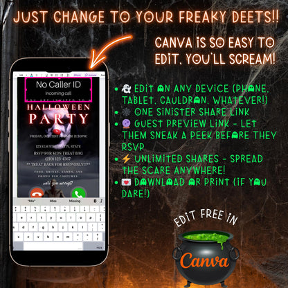 Halloween Video Invitation, Scary Clown Animated Invite, Editable Halloween Party Mobile Evite