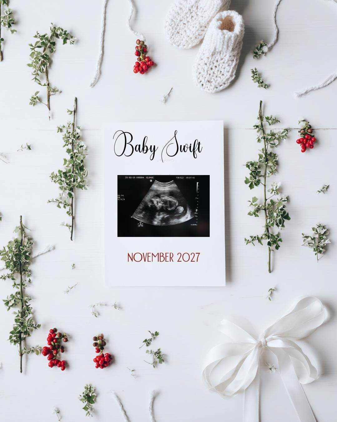 Holiday Pregnancy Announcement - Digital Baby Announcement - Christmas Pregnancy Reveal - Mistletoe Baby Ultrasound reveal