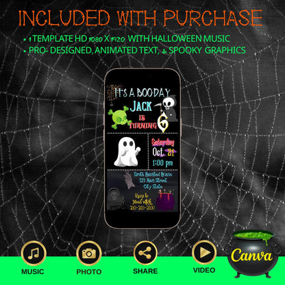 Halloween Video Invitation, Kids' Cute Ghosts Animated Invite, Editable Halloween Party Mobile Evite