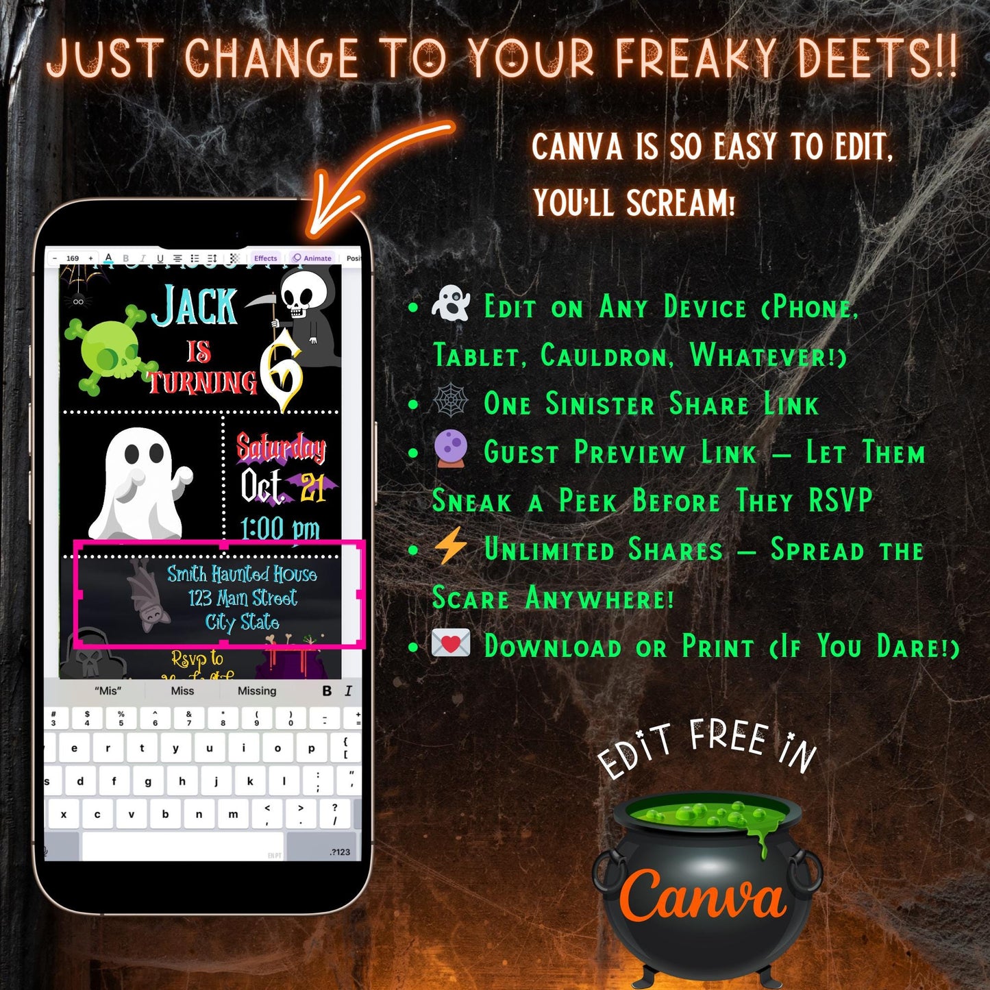Halloween Video Invitation, Kids' Cute Ghosts Animated Invite, Editable Halloween Party Mobile Evite