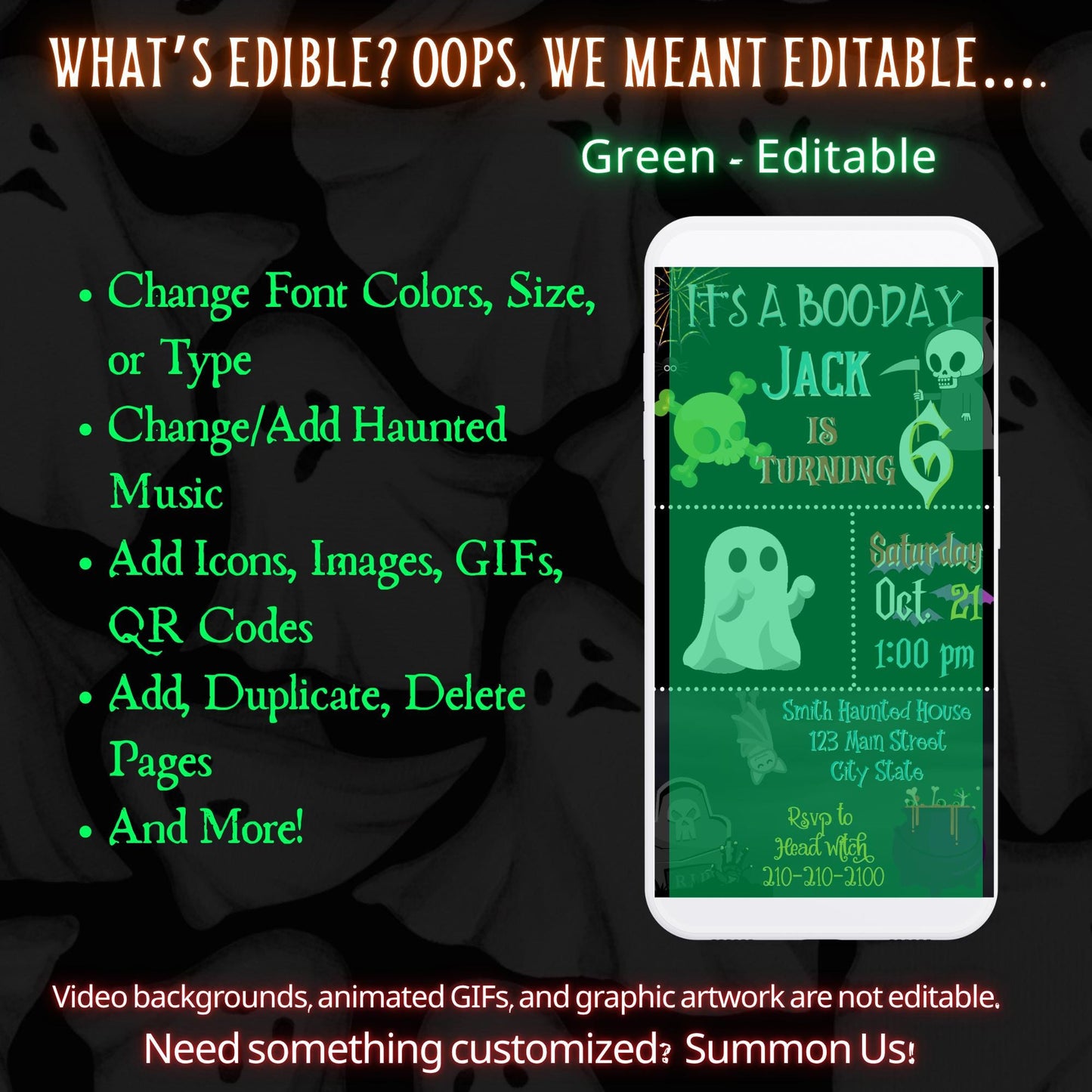 Halloween Video Invitation, Kids' Cute Ghosts Animated Invite, Editable Halloween Party Mobile Evite