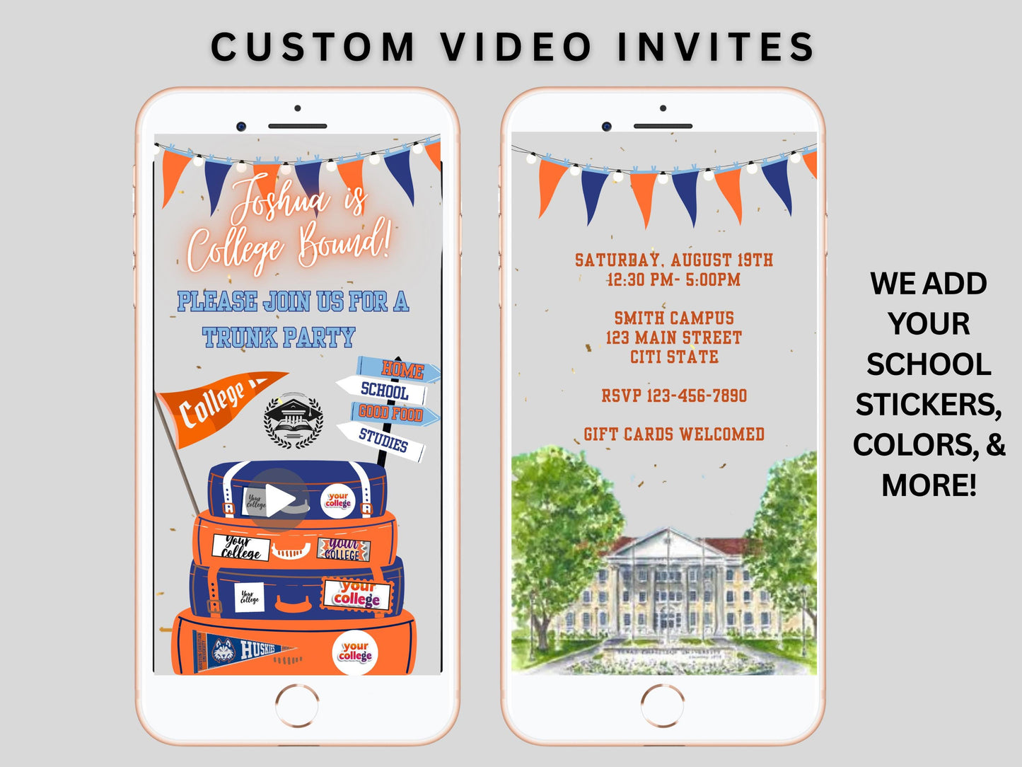 College Send Off Video Invite - Customized Graduate Trunk Party - College Farewell Evite